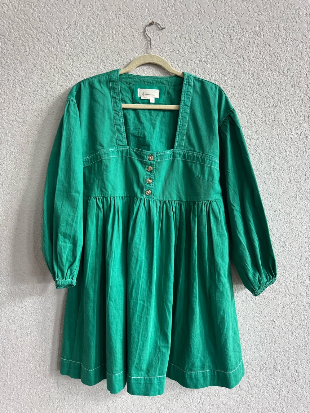 Anthropologie Green Long-Sleeve Babydoll Dress